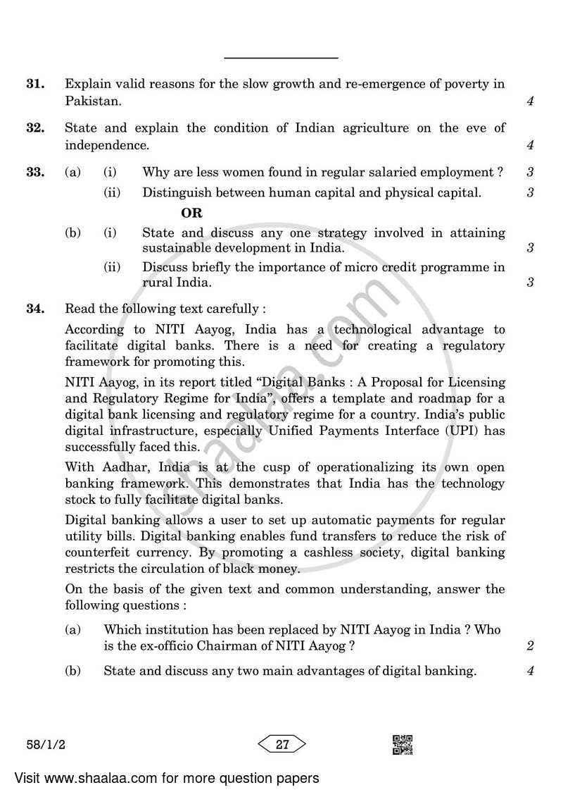 Economics 2022-2023 - CBSE 12th - Class 12 - CBSE (Central Board of Secondary Education) question paper with PDF download