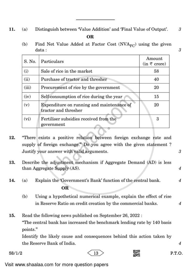 Economics 2022-2023 - CBSE 12th - Class 12 - CBSE (Central Board of Secondary Education) question paper with PDF download