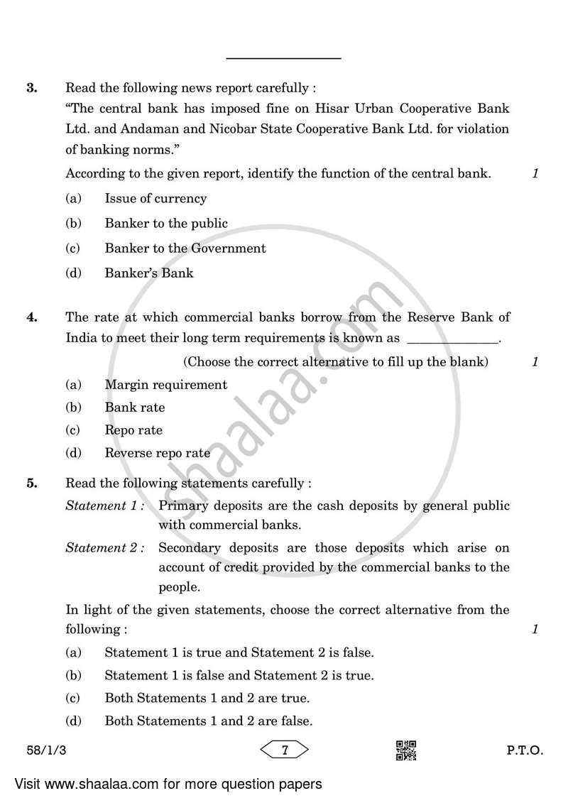 Economics 2022-2023 - CBSE 12th - Class 12 - CBSE (Central Board of Secondary Education) question paper with PDF download