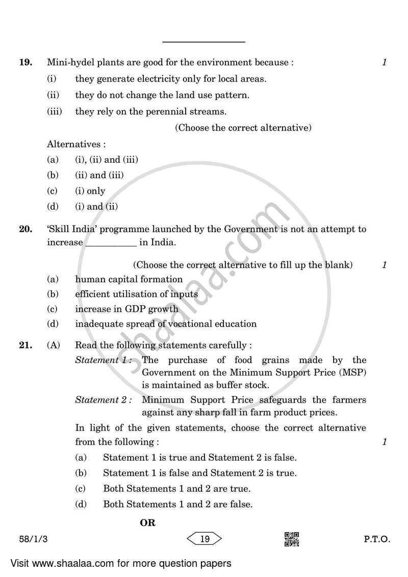 Economics 2022-2023 - CBSE 12th - Class 12 - CBSE (Central Board of Secondary Education) question paper with PDF download