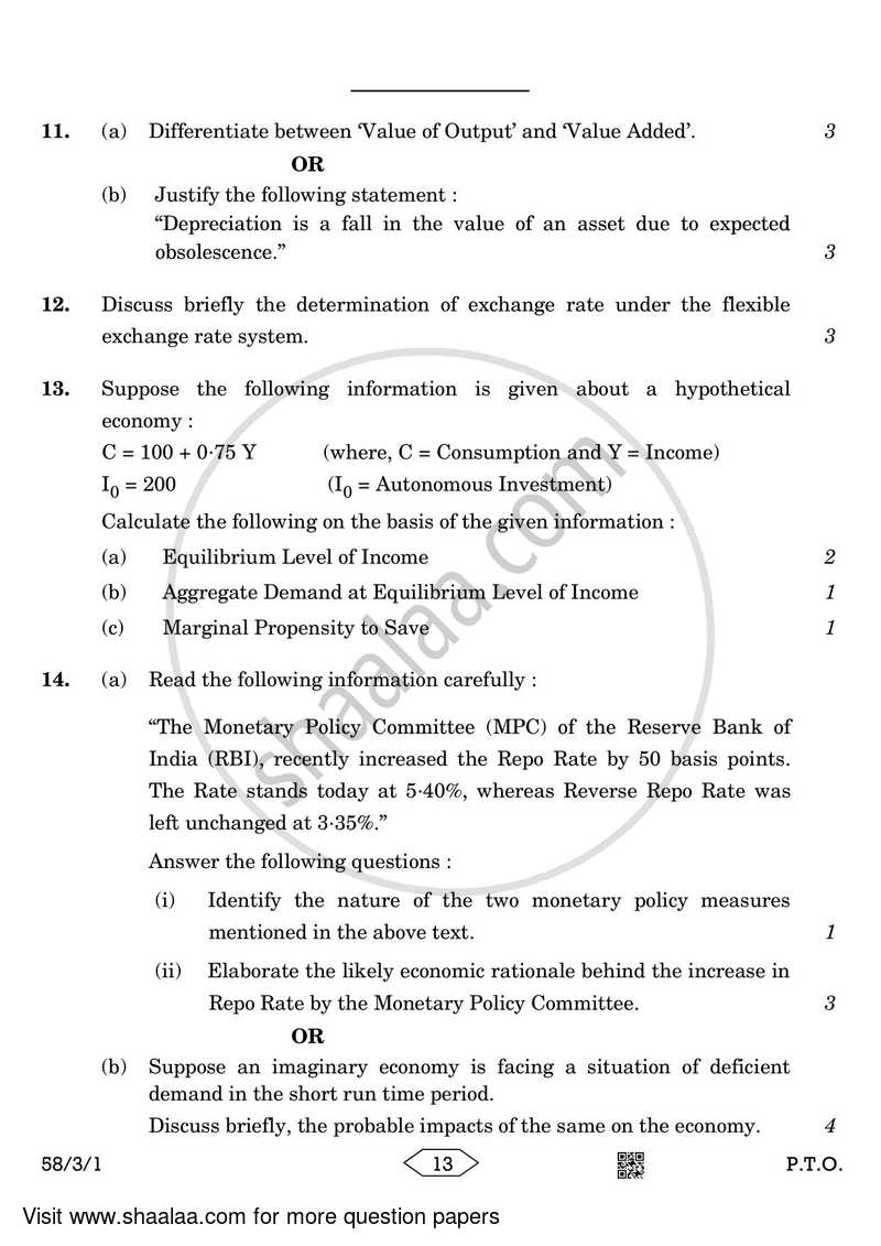Economics 2022-2023 - CBSE 12th - Class 12 - CBSE (Central Board of Secondary Education) question paper with PDF download
