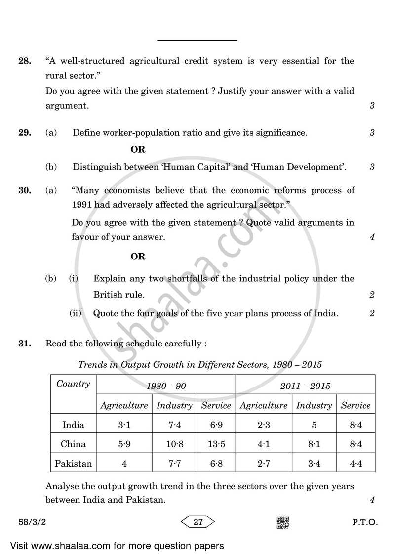 Economics 2022-2023 - CBSE 12th - Class 12 - CBSE (Central Board of Secondary Education) question paper with PDF download