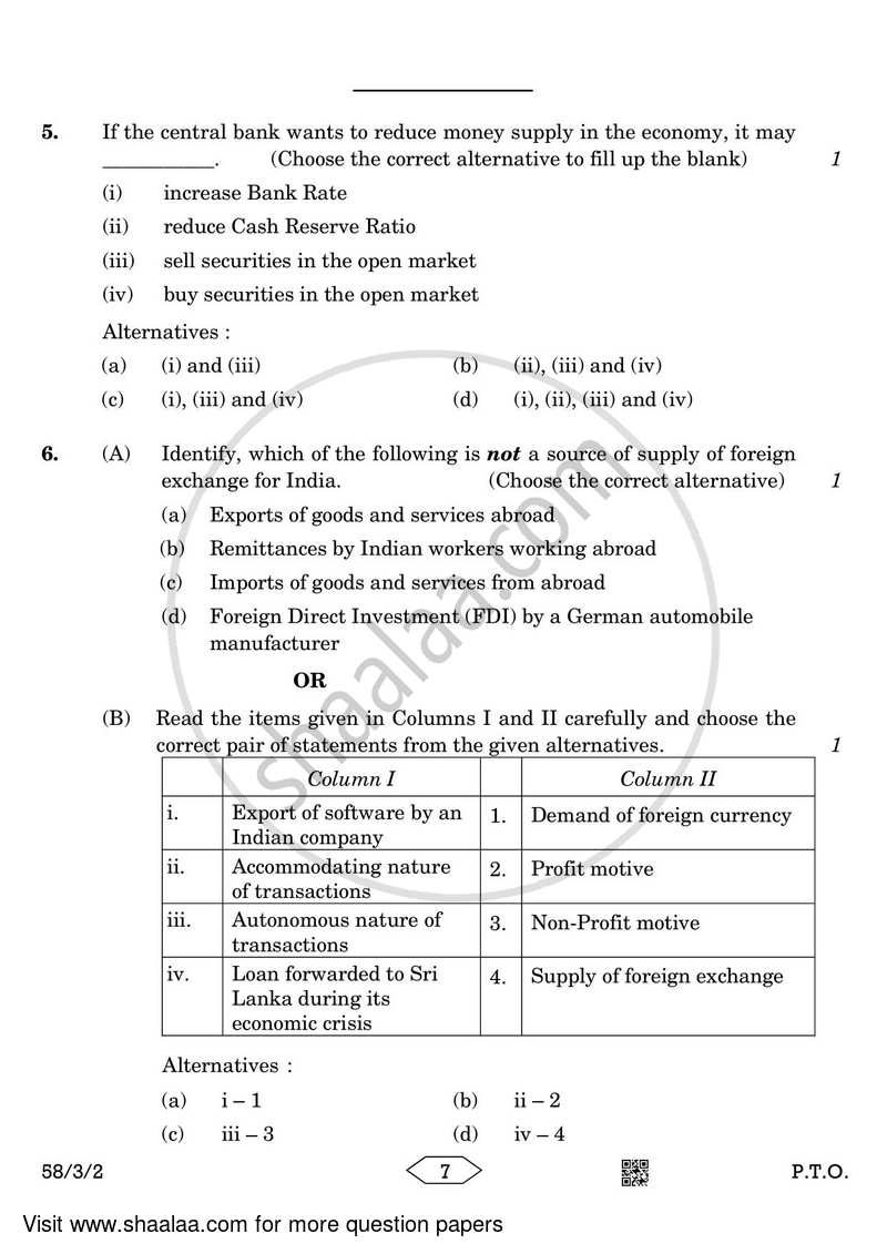 Economics 2022-2023 - CBSE 12th - Class 12 - CBSE (Central Board of Secondary Education) question paper with PDF download