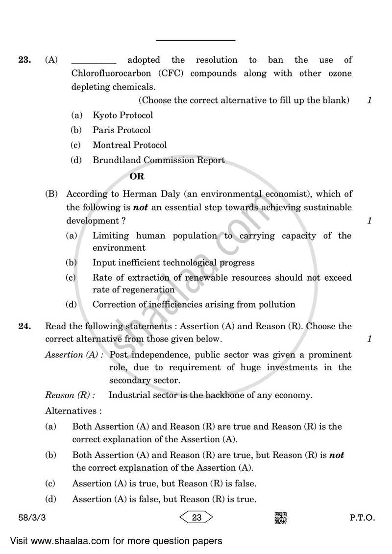 Economics 2022-2023 - CBSE 12th - Class 12 - CBSE (Central Board of Secondary Education) question paper with PDF download