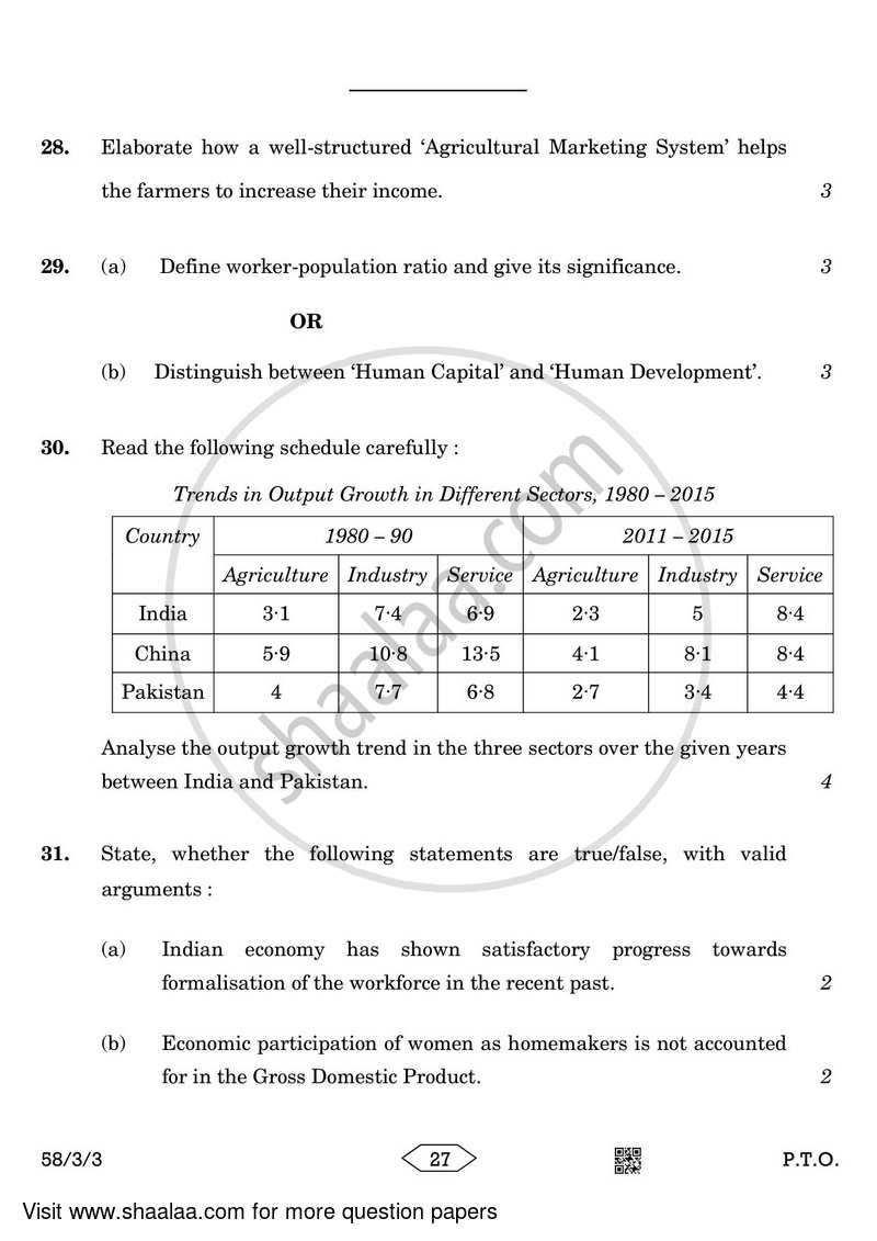 Economics 2022-2023 - CBSE 12th - Class 12 - CBSE (Central Board of Secondary Education) question paper with PDF download
