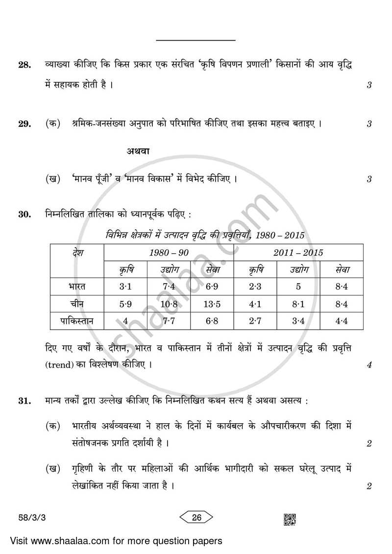 Economics 2022-2023 - CBSE 12th - Class 12 - CBSE (Central Board of Secondary Education) question paper with PDF download