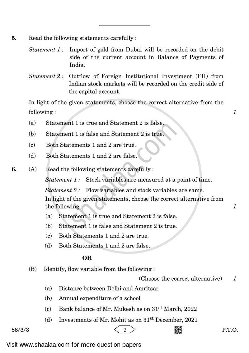 Economics 2022-2023 - CBSE 12th - Class 12 - CBSE (Central Board of Secondary Education) question paper with PDF download