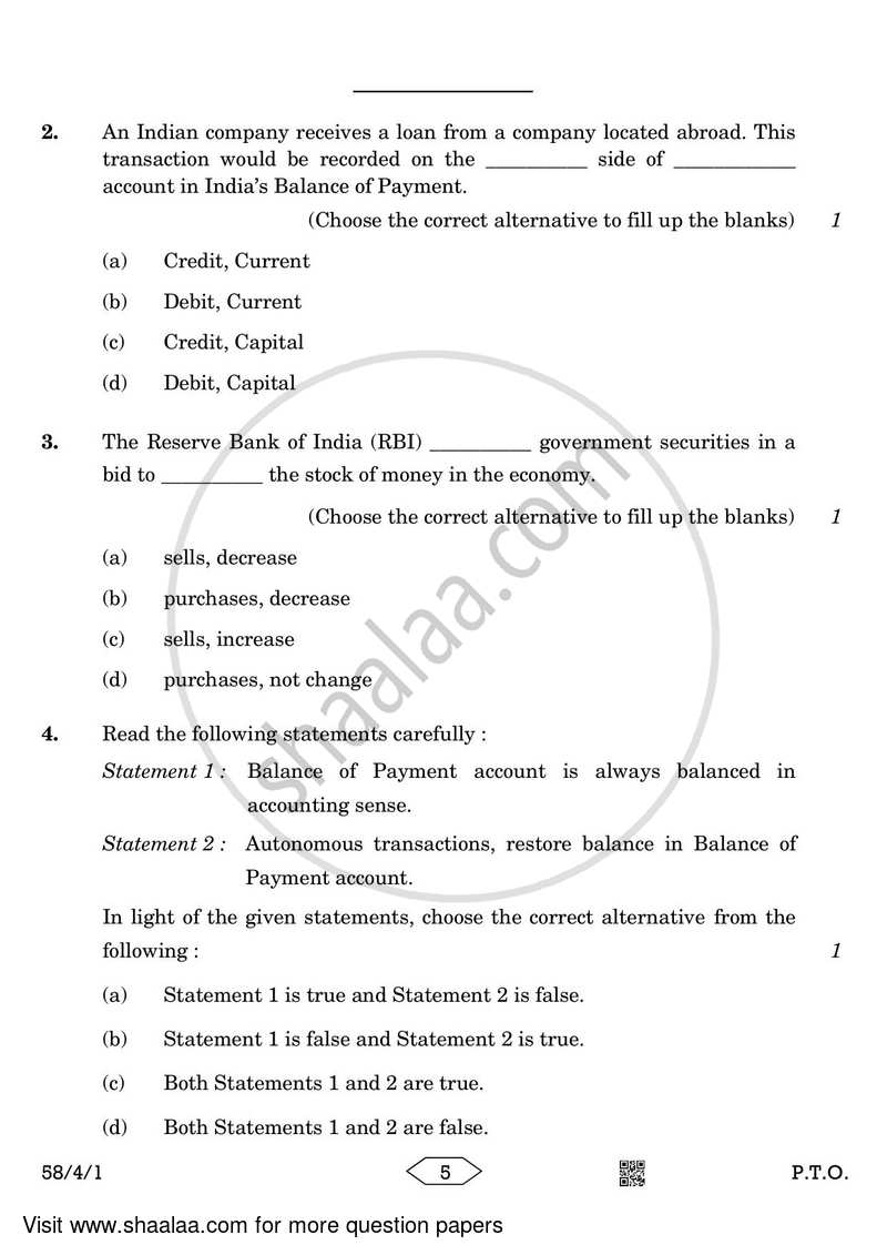 Economics 2022-2023 - CBSE 12th - Class 12 - CBSE (Central Board of Secondary Education) question paper with PDF download