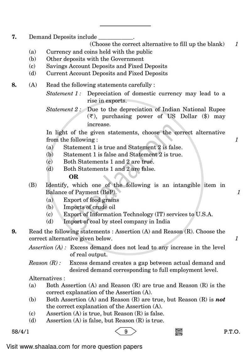 Economics 2022-2023 - CBSE 12th - Class 12 - CBSE (Central Board of Secondary Education) question paper with PDF download