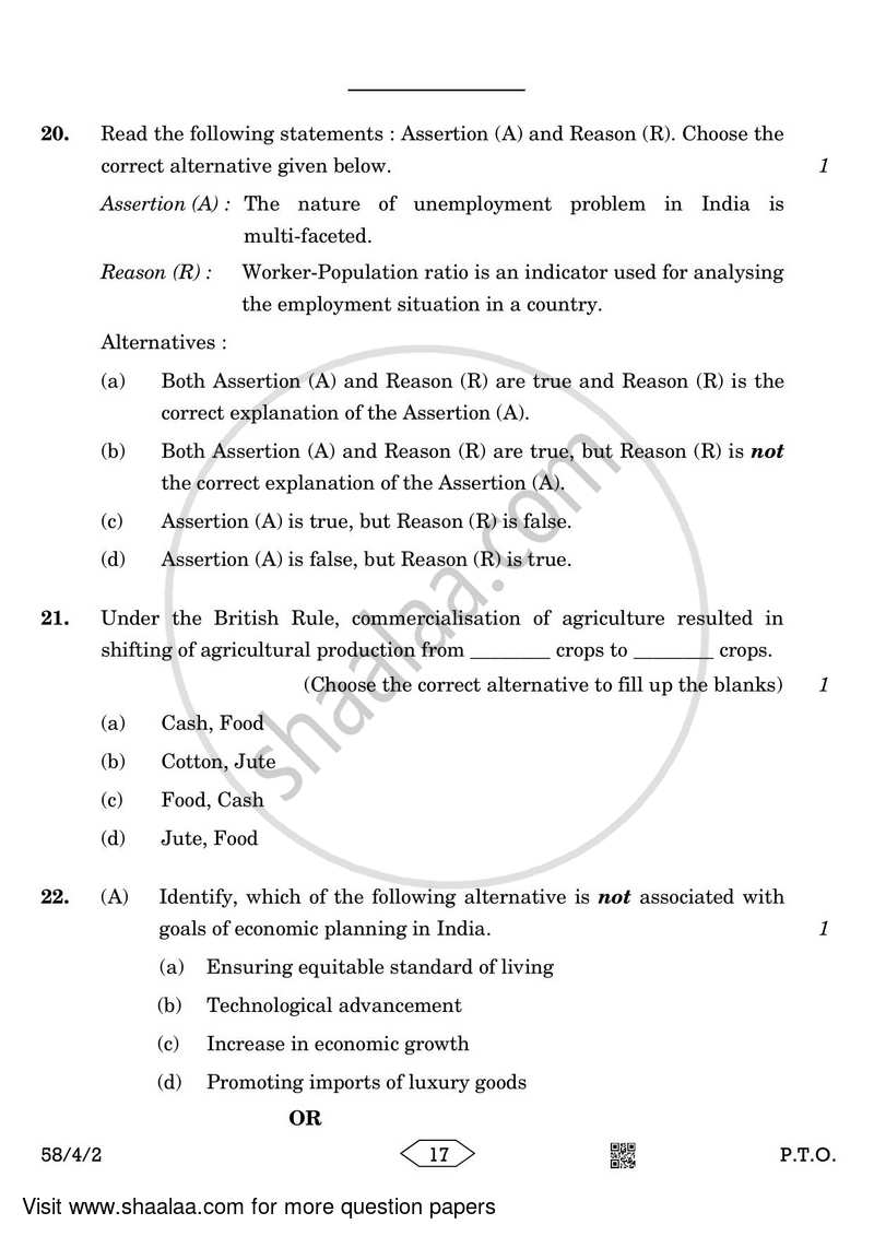 Economics 2022-2023 - CBSE 12th - Class 12 - CBSE (Central Board of Secondary Education) question paper with PDF download