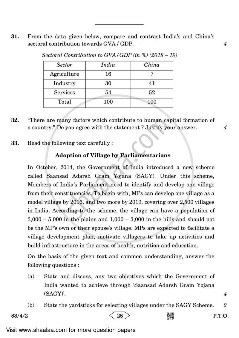 Economics 2022-2023 - CBSE 12th - Class 12 - CBSE (Central Board of Secondary Education) question paper with PDF download
