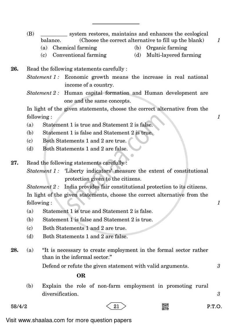 Economics 2022-2023 - CBSE 12th - Class 12 - CBSE (Central Board of Secondary Education) question paper with PDF download