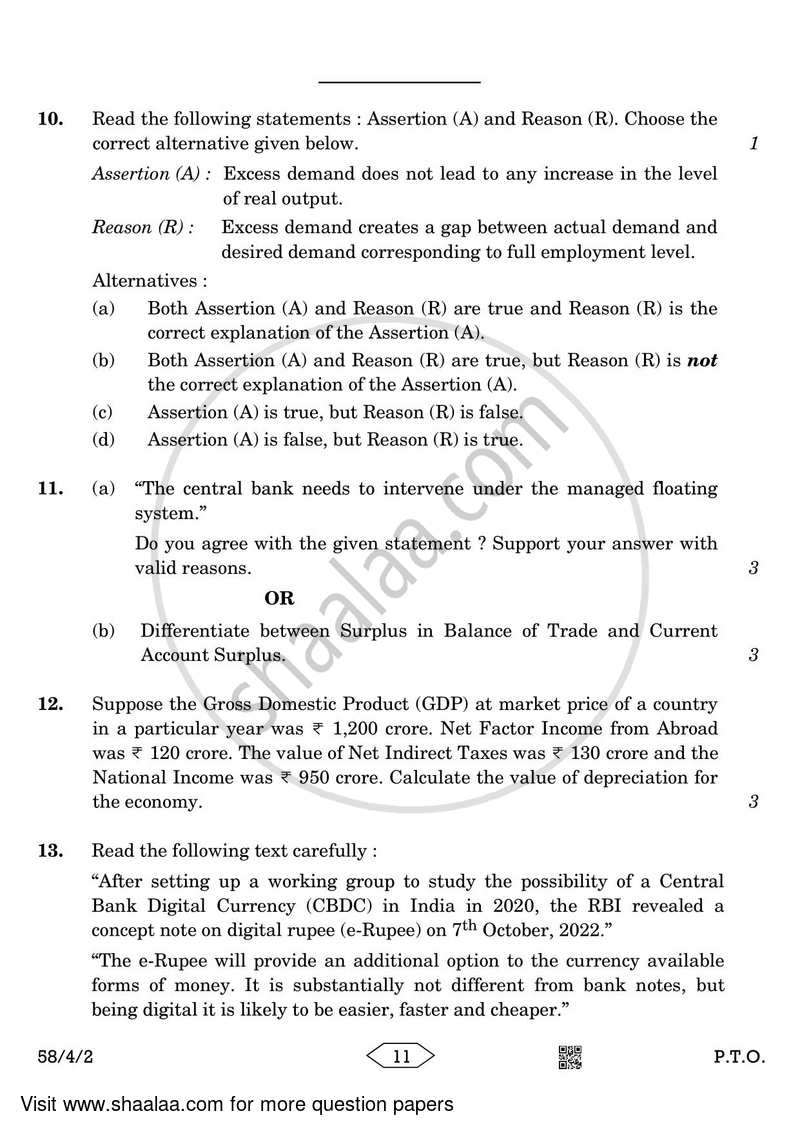 Economics 2022-2023 - CBSE 12th - Class 12 - CBSE (Central Board of Secondary Education) question paper with PDF download