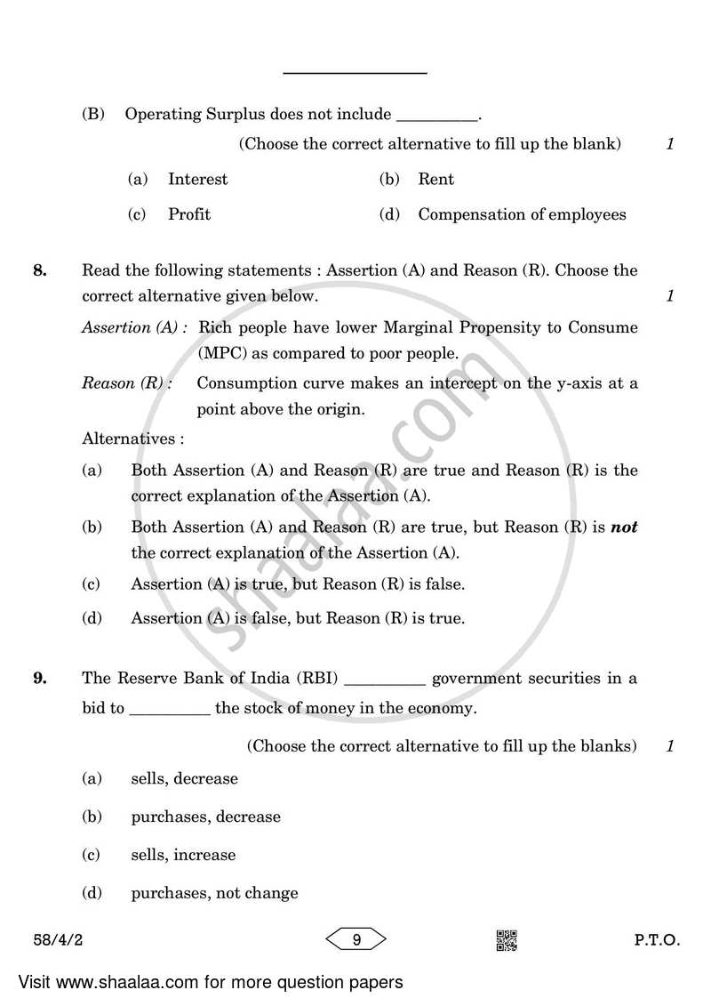 Economics 2022-2023 - CBSE 12th - Class 12 - CBSE (Central Board of Secondary Education) question paper with PDF download