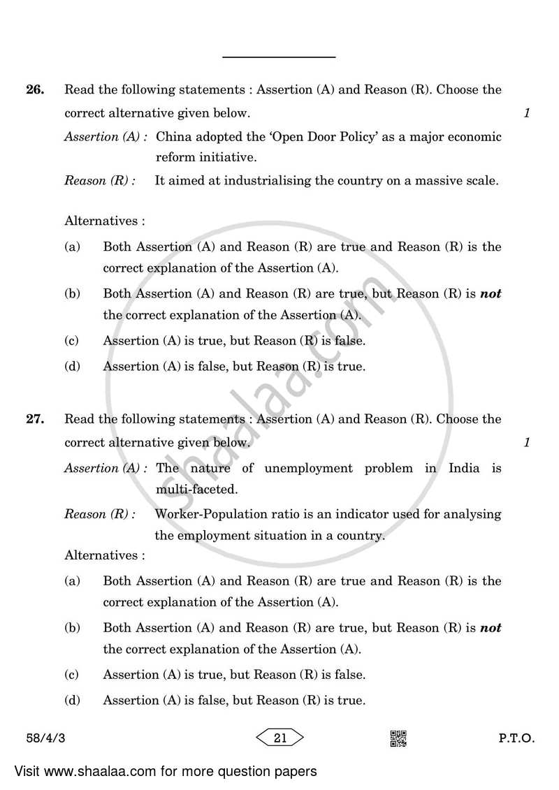 Economics 2022-2023 - CBSE 12th - Class 12 - CBSE (Central Board of Secondary Education) question paper with PDF download