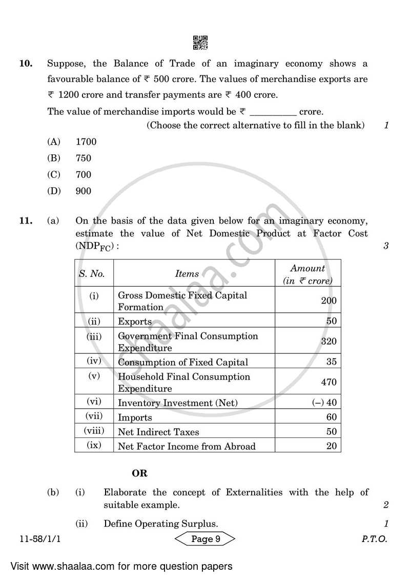 Economics 2023-2024 - CBSE 12th - Class 12 - CBSE (Central Board of Secondary Education) question paper with PDF download