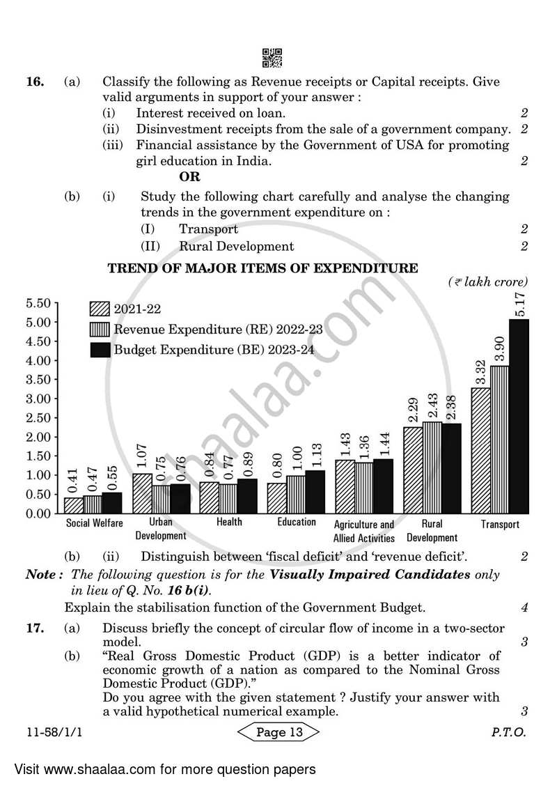 Economics 2023-2024 - CBSE 12th - Class 12 - CBSE (Central Board of Secondary Education) question paper with PDF download