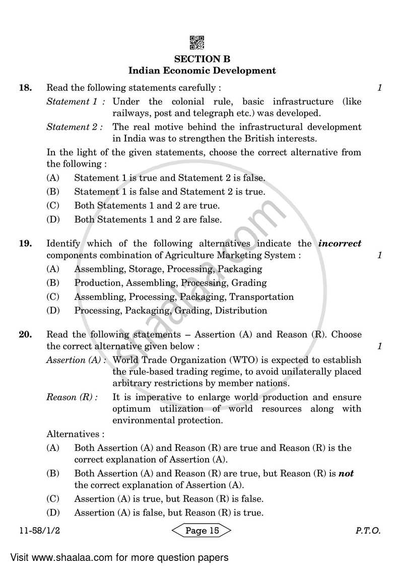 Economics 2023-2024 - CBSE 12th - Class 12 - CBSE (Central Board of Secondary Education) question paper with PDF download