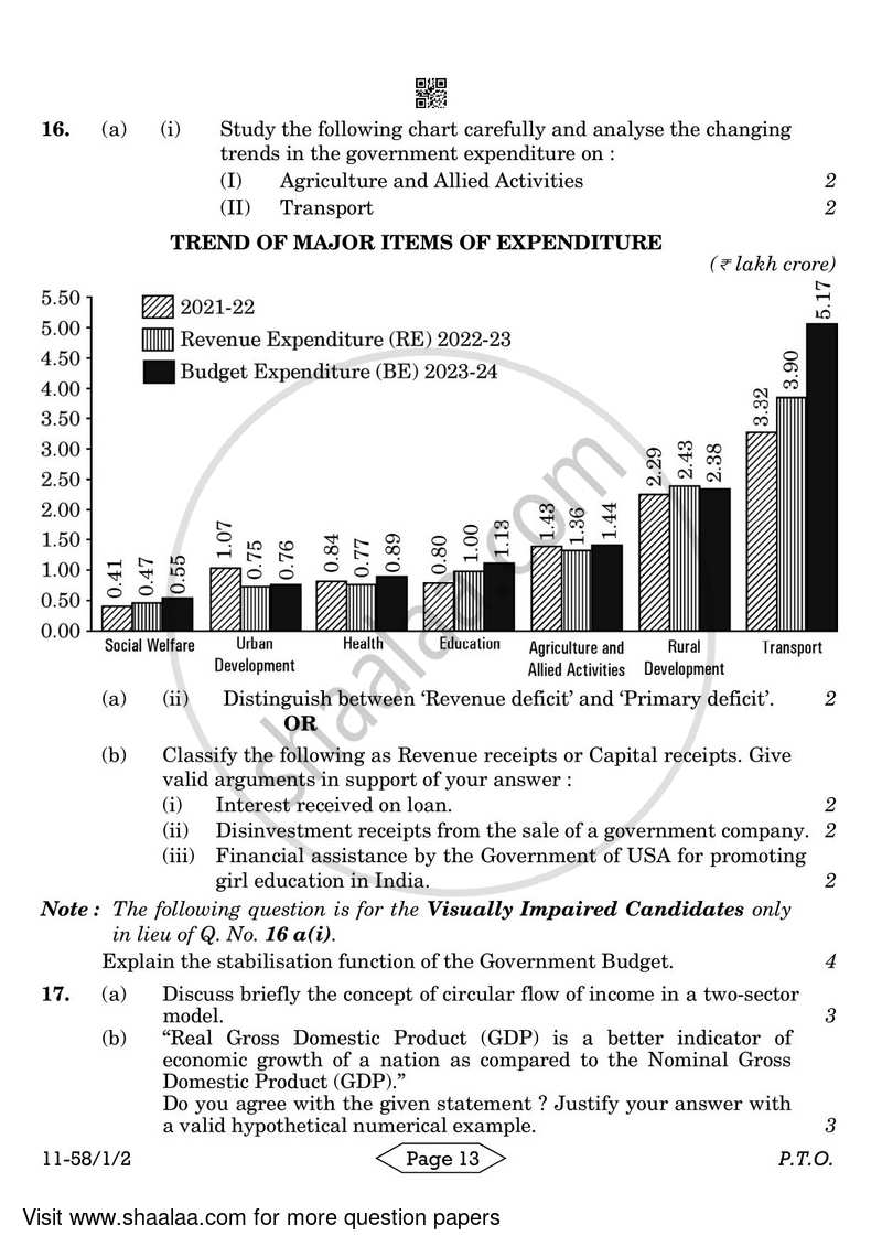 Economics 2023-2024 - CBSE 12th - Class 12 - CBSE (Central Board of Secondary Education) question paper with PDF download