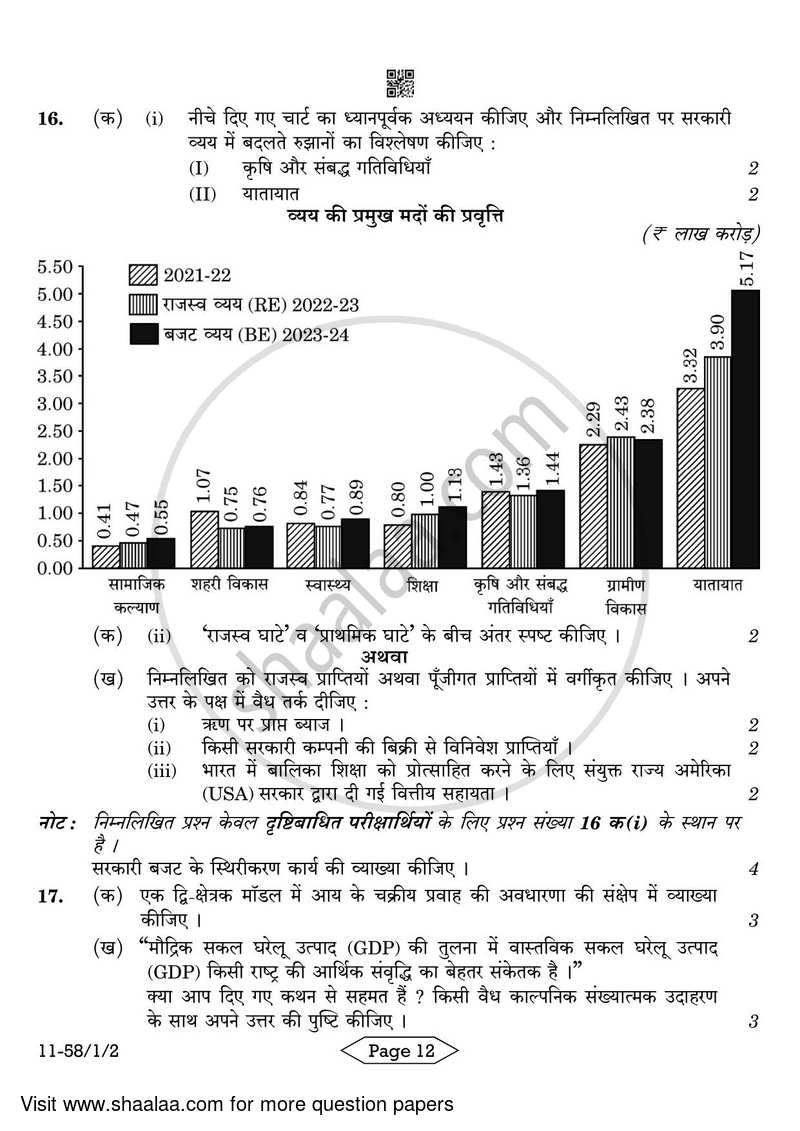 Economics 2023-2024 - CBSE 12th - Class 12 - CBSE (Central Board of Secondary Education) question paper with PDF download