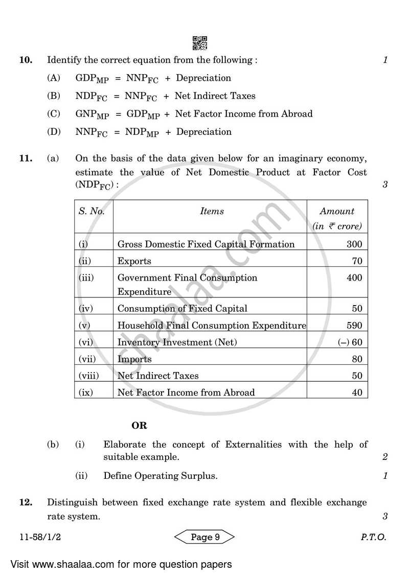 Economics 2023-2024 - CBSE 12th - Class 12 - CBSE (Central Board of Secondary Education) question paper with PDF download