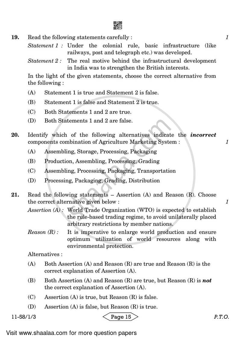 Economics 2023-2024 - CBSE 12th - Class 12 - CBSE (Central Board of Secondary Education) question paper with PDF download