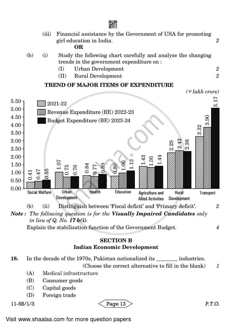 Economics 2023-2024 - CBSE 12th - Class 12 - CBSE (Central Board of Secondary Education) question paper with PDF download