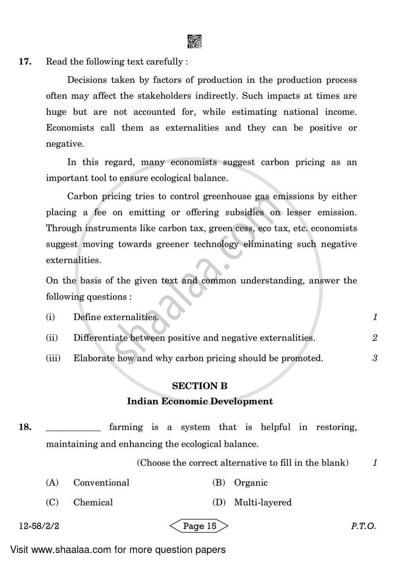 Economics 2023-2024 - CBSE 12th - Class 12 - CBSE (Central Board of Secondary Education) question paper with PDF download