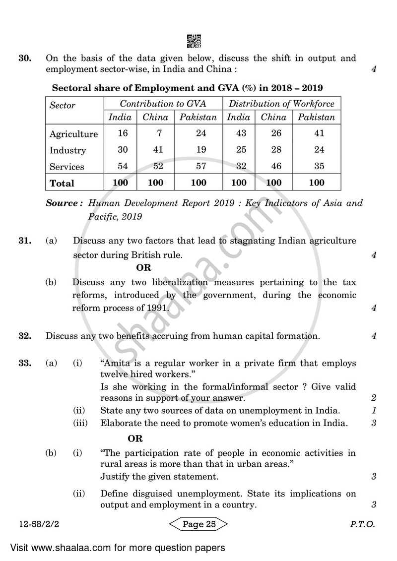 Economics 2023-2024 - CBSE 12th - Class 12 - CBSE (Central Board of Secondary Education) question paper with PDF download