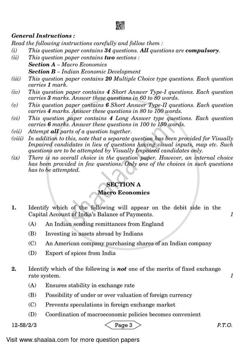 Economics 2023-2024 - CBSE 12th - Class 12 - CBSE (Central Board of Secondary Education) question paper with PDF download