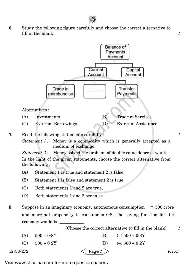 Economics 2023-2024 - CBSE 12th - Class 12 - CBSE (Central Board of Secondary Education) question paper with PDF download