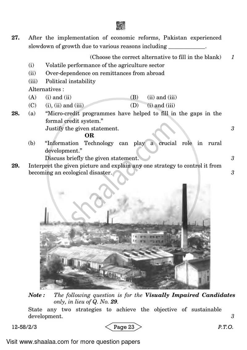 Economics 2023-2024 - CBSE 12th - Class 12 - CBSE (Central Board of Secondary Education) question paper with PDF download