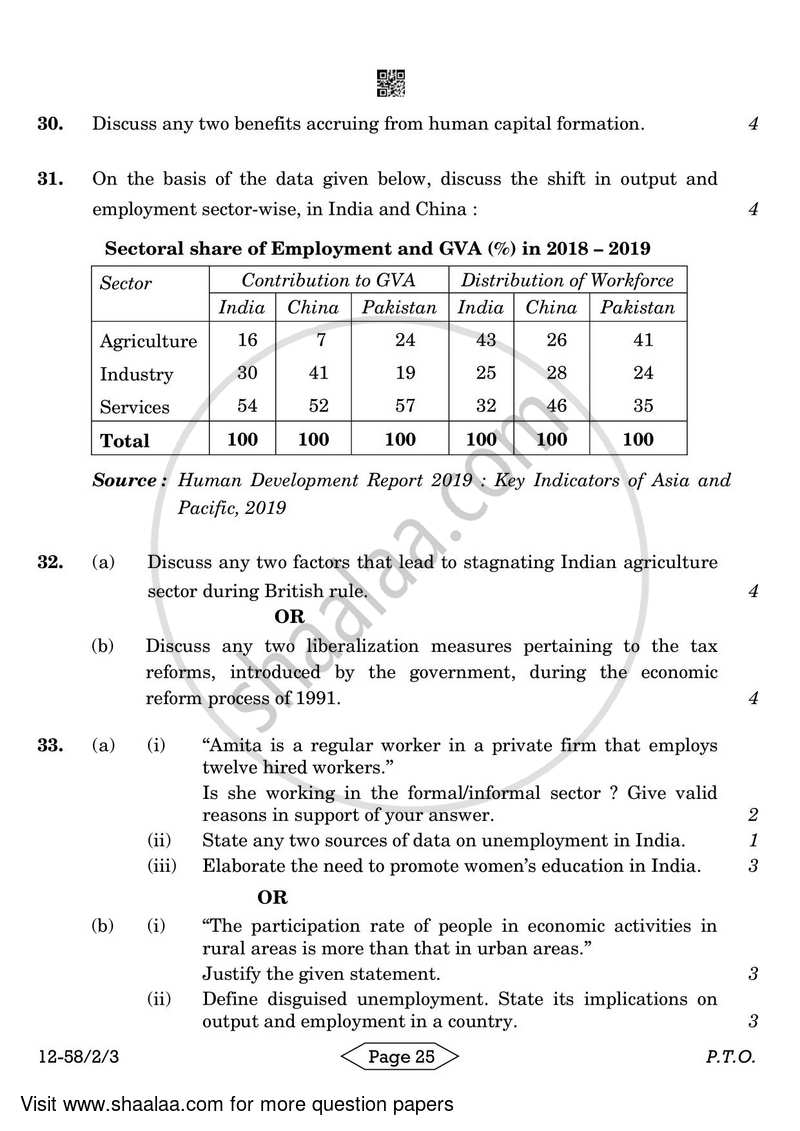 Economics 2023-2024 - CBSE 12th - Class 12 - CBSE (Central Board of Secondary Education) question paper with PDF download