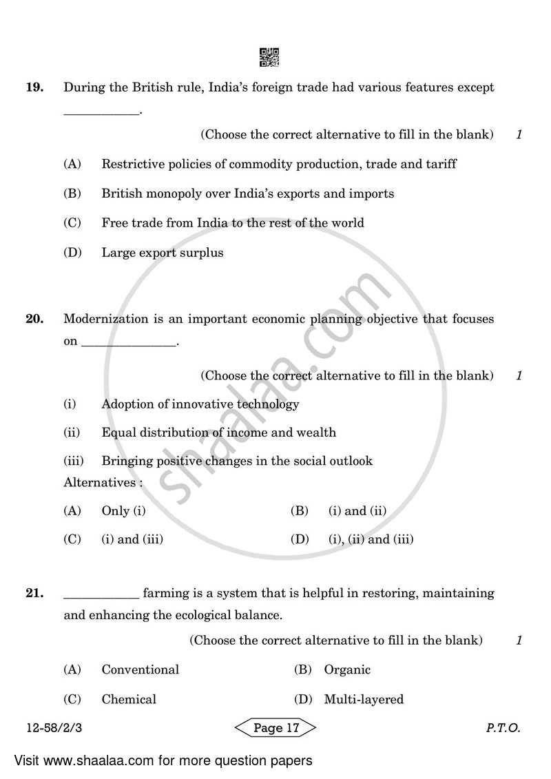 Economics 2023-2024 - CBSE 12th - Class 12 - CBSE (Central Board of Secondary Education) question paper with PDF download