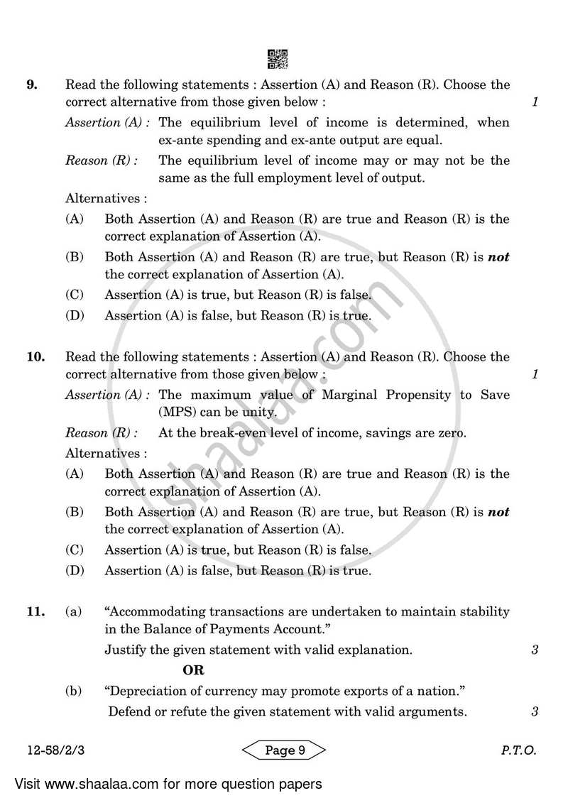 Economics 2023-2024 - CBSE 12th - Class 12 - CBSE (Central Board of Secondary Education) question paper with PDF download