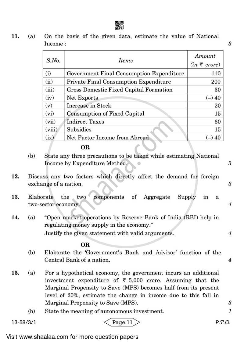 Economics 2023-2024 - CBSE 12th - Class 12 - CBSE (Central Board of Secondary Education) question paper with PDF download