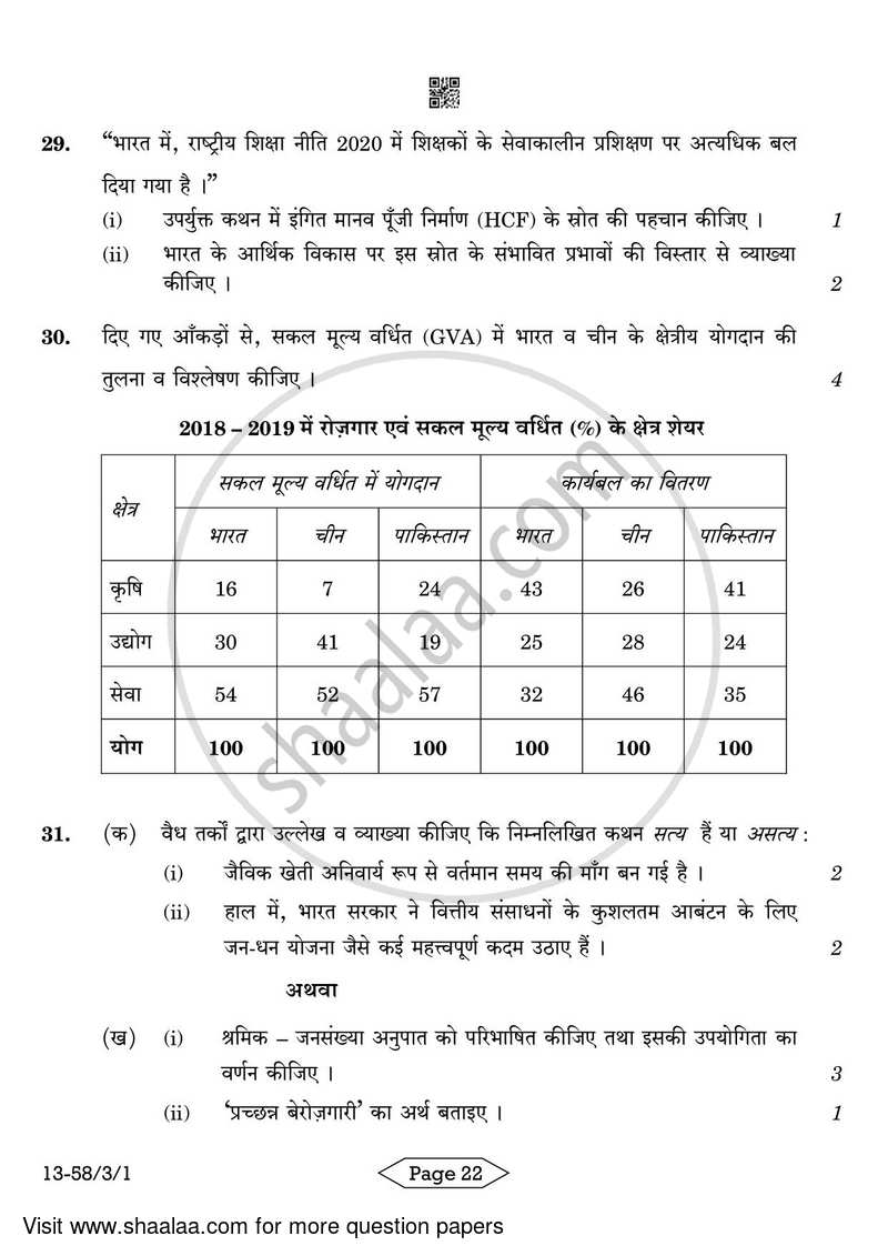 Economics 2023-2024 - CBSE 12th - Class 12 - CBSE (Central Board of Secondary Education) question paper with PDF download