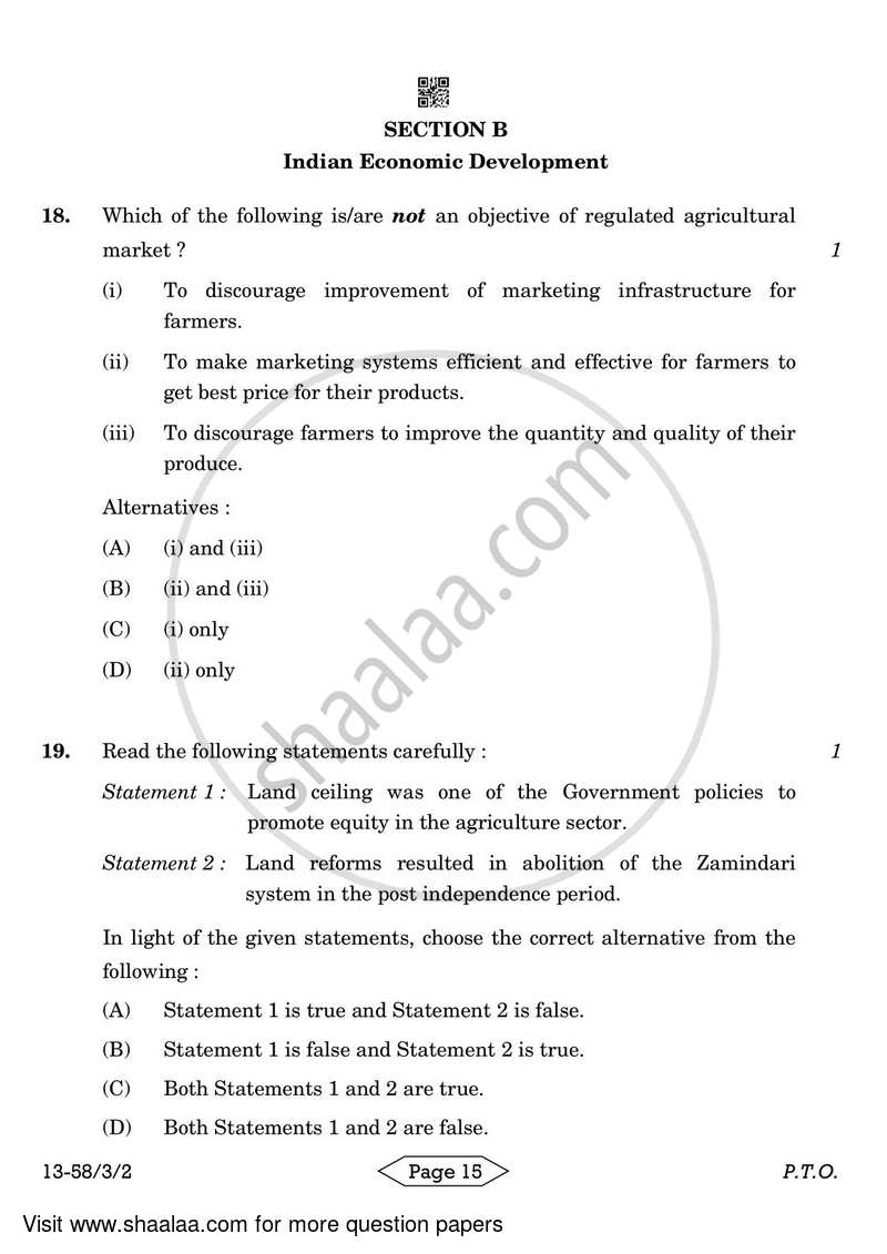 Economics 2023-2024 - CBSE 12th - Class 12 - CBSE (Central Board of Secondary Education) question paper with PDF download