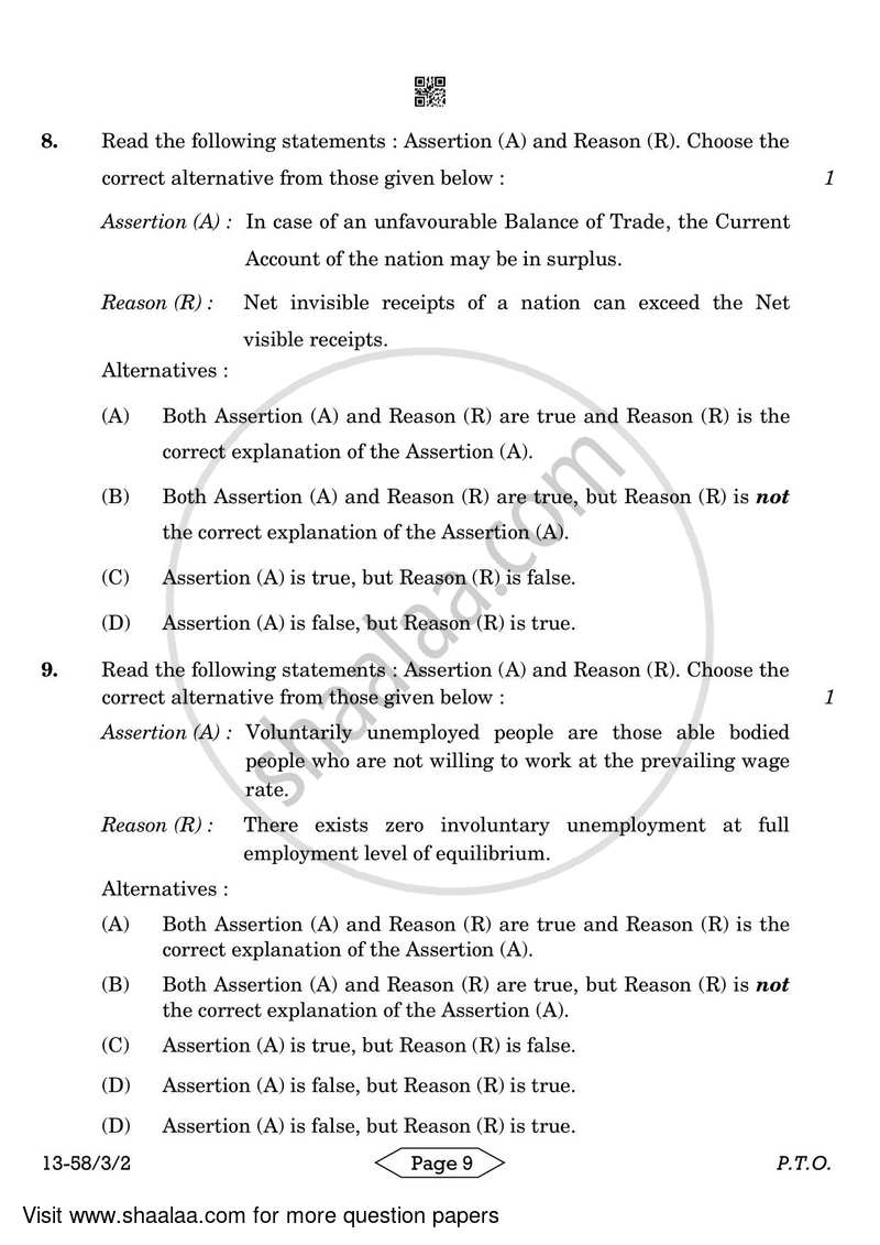 Economics 2023-2024 - CBSE 12th - Class 12 - CBSE (Central Board of Secondary Education) question paper with PDF download