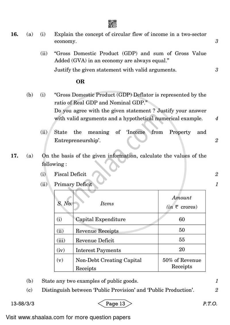 Economics 2023-2024 - CBSE 12th - Class 12 - CBSE (Central Board of Secondary Education) question paper with PDF download