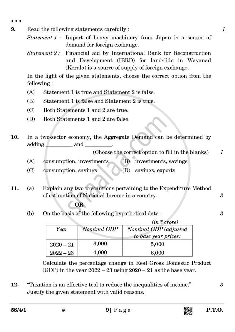 Economics 2024-2025 - CBSE 12th - Class 12 - CBSE (Central Board of Secondary Education) question paper with PDF download
