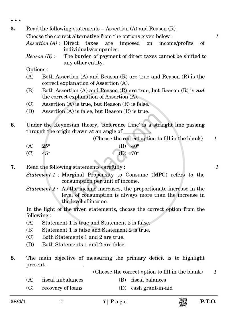 Economics 2024-2025 - CBSE 12th - Class 12 - CBSE (Central Board of Secondary Education) question paper with PDF download