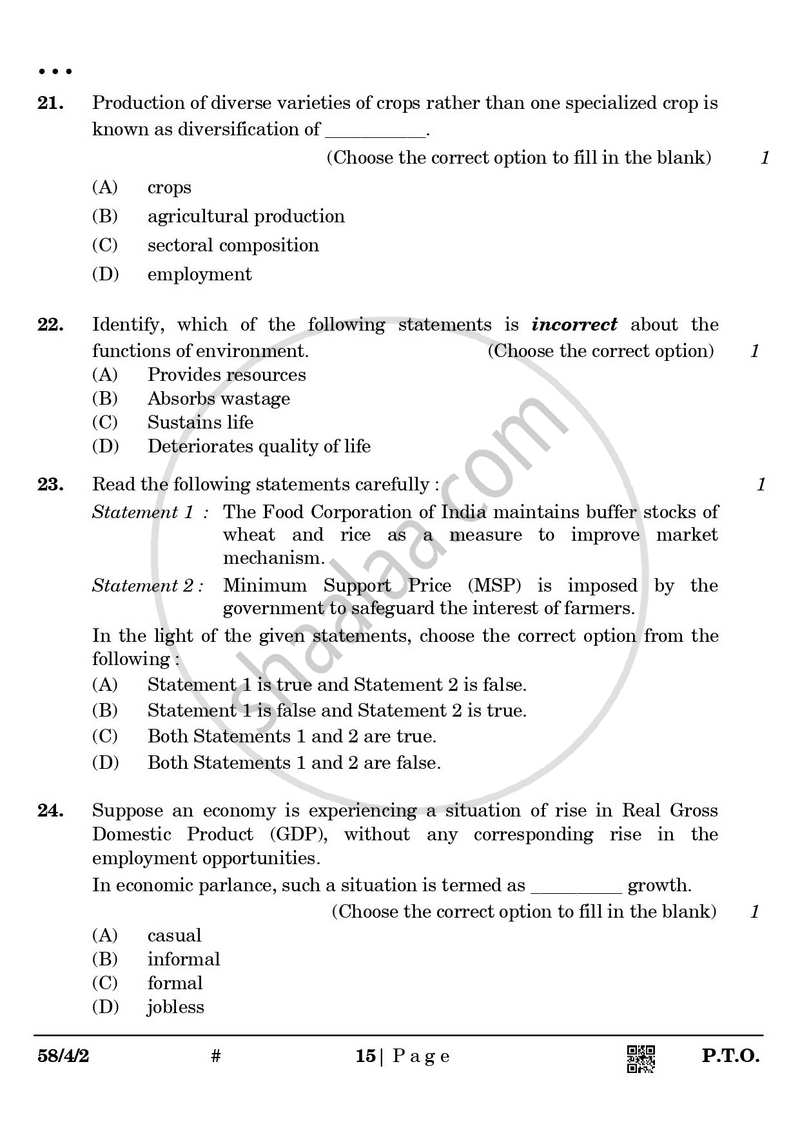 Economics 2024-2025 - CBSE 12th - Class 12 - CBSE (Central Board of Secondary Education) question paper with PDF download