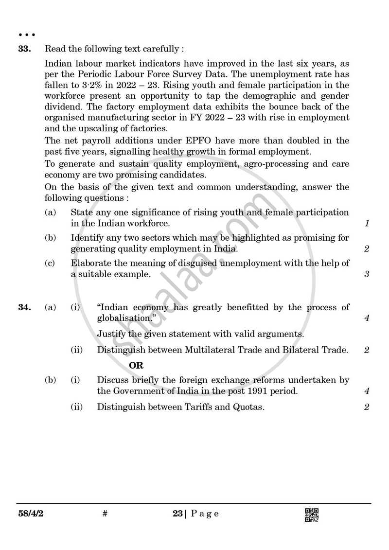 Economics 2024-2025 - CBSE 12th - Class 12 - CBSE (Central Board of Secondary Education) question paper with PDF download