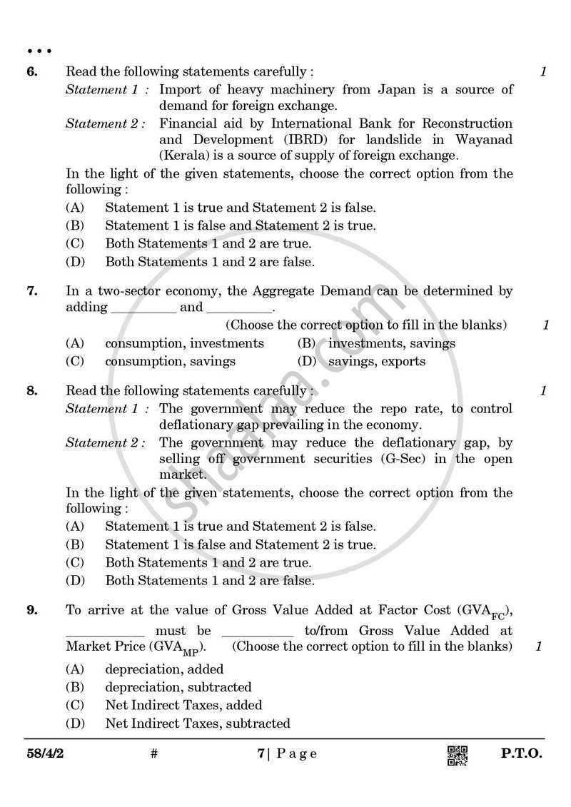 Economics 2024-2025 - CBSE 12th - Class 12 - CBSE (Central Board of Secondary Education) question paper with PDF download