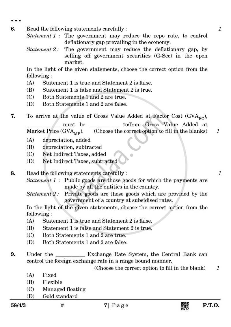Economics 2024-2025 - CBSE 12th - Class 12 - CBSE (Central Board of Secondary Education) question paper with PDF download