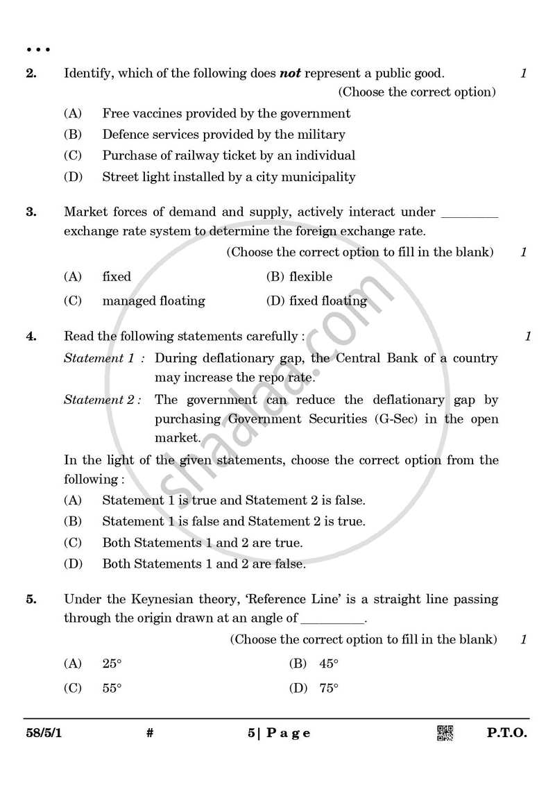Economics 2024-2025 - CBSE 12th - Class 12 - CBSE (Central Board of Secondary Education) question paper with PDF download