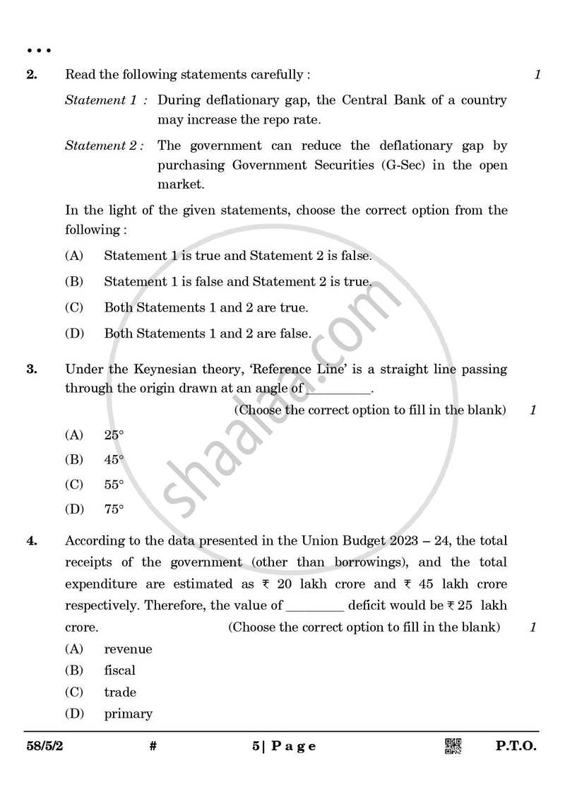 Economics 2024-2025 - CBSE 12th - Class 12 - CBSE (Central Board of Secondary Education) question paper with PDF download