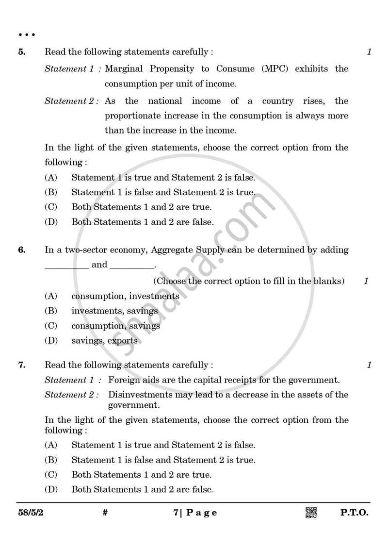 Economics 2024-2025 - CBSE 12th - Class 12 - CBSE (Central Board of Secondary Education) question paper with PDF download