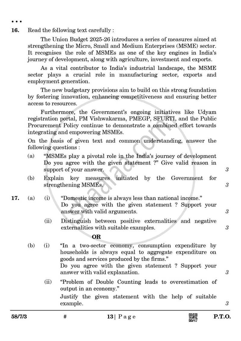 Economics 2024-2025 - CBSE 12th - Class 12 - CBSE (Central Board of Secondary Education) question paper with PDF download